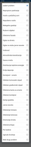 Понуђене су опције у апликацији „Пријави комунални проблем“